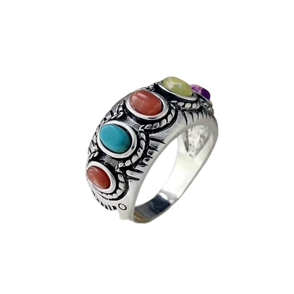 Boho Colorful Stone and Silver Ring - Picture 3 of 4